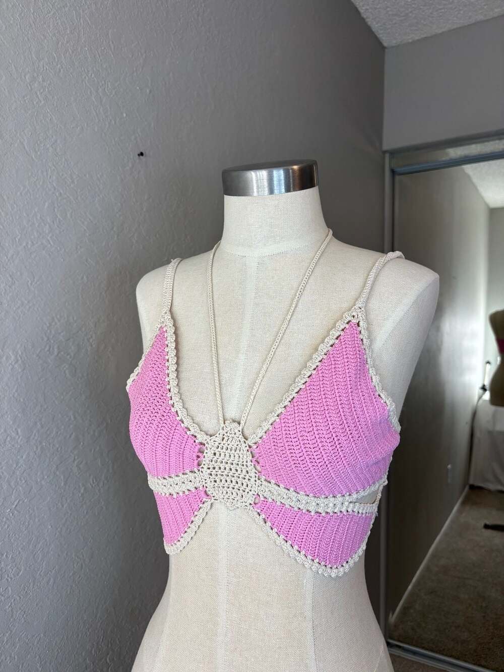 Sandro Pink Butterfly Crochet Crop Top